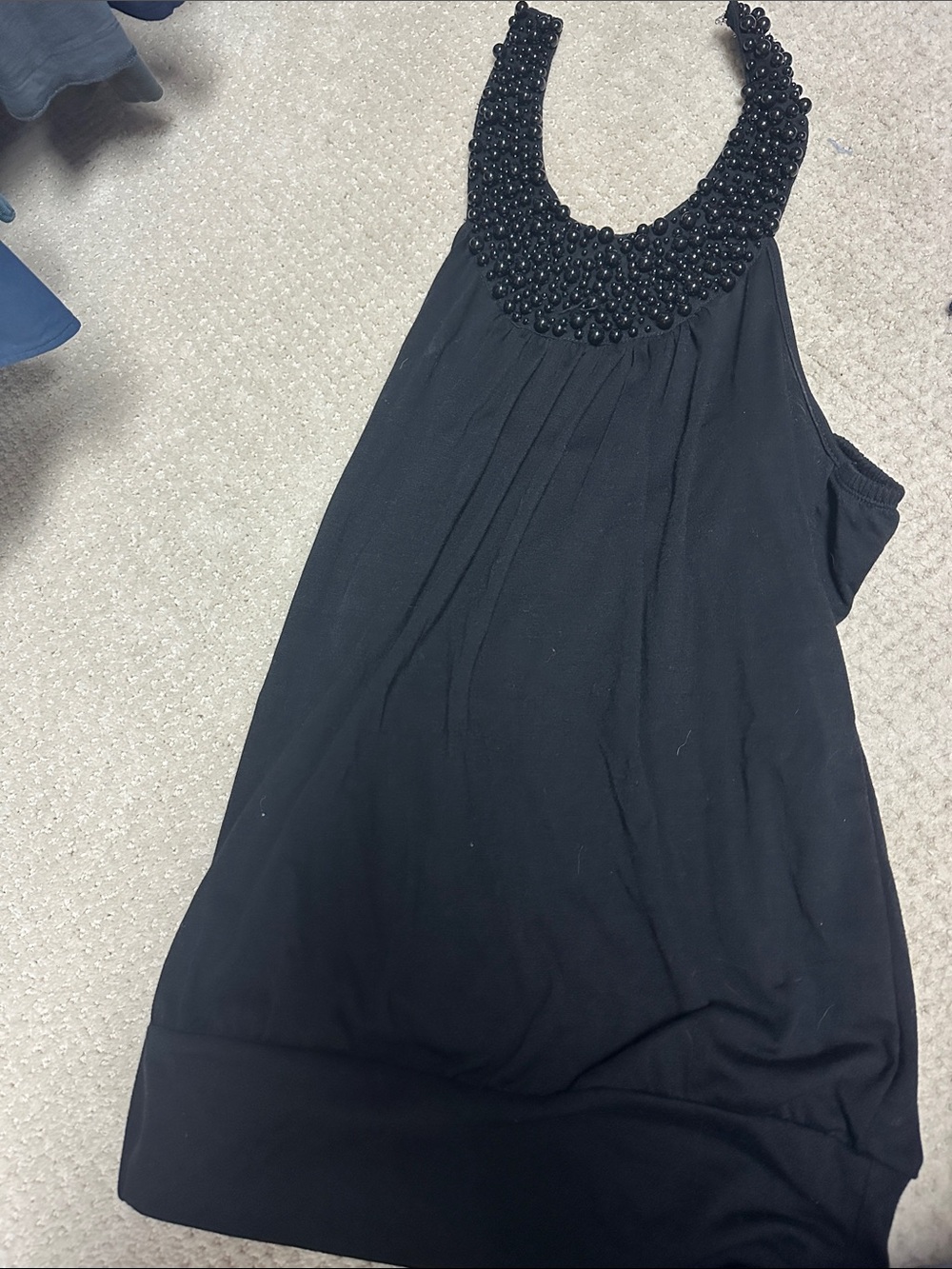 Black halter tank with beaded top